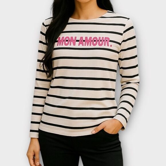 Kate Spade Striped Mon Amour Knit long sleeve top Size M - Picture 1 of 8